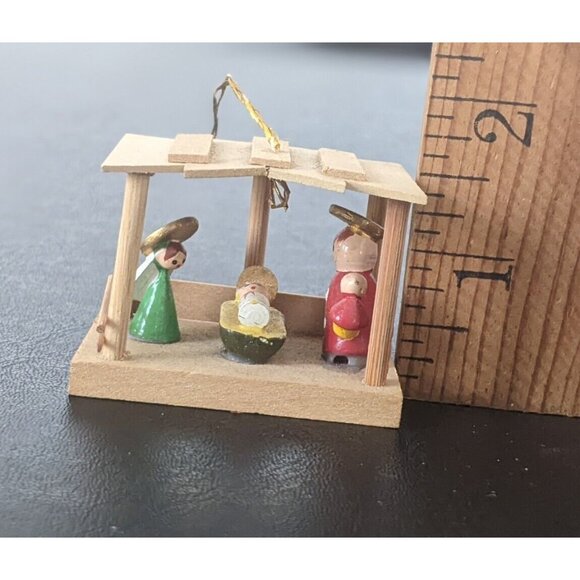 Vintage Wooden Nativity Ornament Baby Jesus Mary Joseph Angel Christmas - Picture 8 of 9